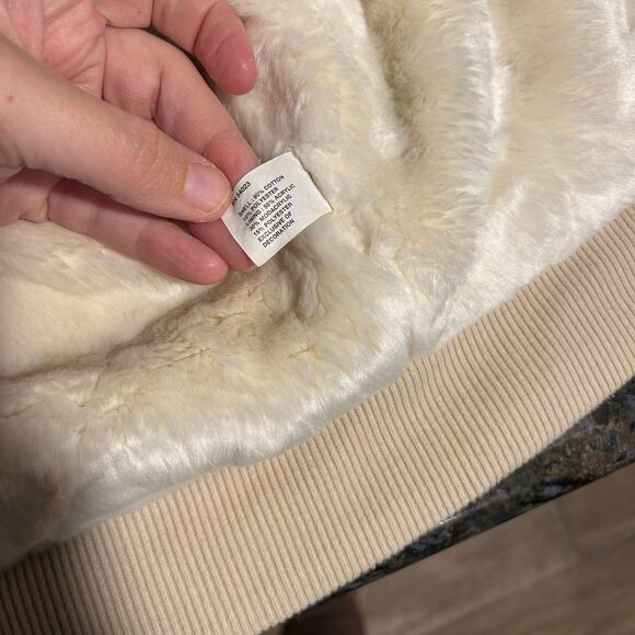 Vintage Y2K Gap Faux Fur Lined Hoodie Vest Cream Beige Womens Medium - Picture 6 of 11